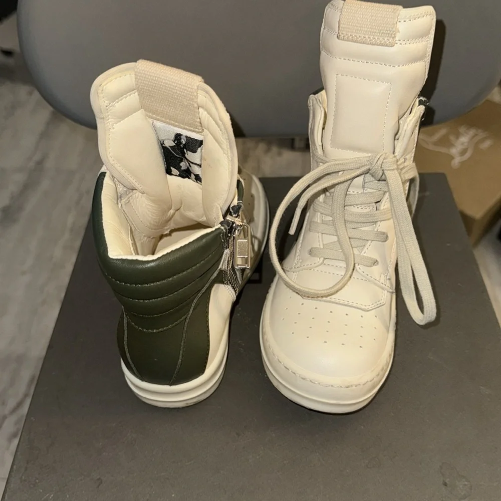 Rick Owens Kids Sneakers in Cream and Green - Picture 4 of 5